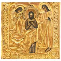 Икона в окладе Крещение Господне латунь золочение сер. XIX в. 31,3 x 26,5 см.