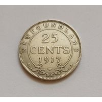 25 центов. 1917г. 925 пр., Ньюфаундленд .Тираж 464779 т.