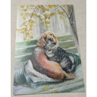 Посткроссинг. Открытка "Заблудшие", худ.Юлия Неприятель (10х15). Прошла почту. Художественные марки, чёткий штемпель.