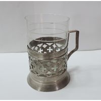 Подстаканник мельхиоровый со стаканом  70-е годы СССР.