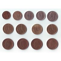 Монеты Бельгии, 13 шт., разные.