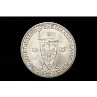 3 марки (рейхсмарки) 1925 г. Веймарская республика (Германия), Пауль фон Гинденбург. "Тысячелетие Рейнской области (Рейнланда)". Кабинетная патина, штемпельный блеск!