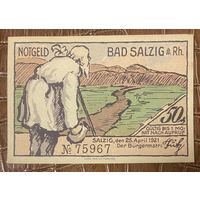 Нотгельд , 50 пфеннигов Бад-Зальциг 1921 год. Веймарская республика