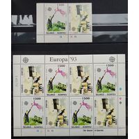 Современное искусство. Марк Шагал "Прогулка", "Над Витебском", Беларусь, 1993 год, 2 марки и малый лист
