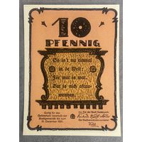 Нотгельд Гадебуш 10 пфеннигов 1921 год. Веймарская республика.