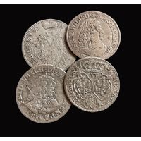 4 ШЕСТИГРОШОВИКА БРАНДЕНБУРГ- ПРУССИЯ 1683,1686, 1687 г.г. ФРИДРИХ I и КОРОЛЕВСТВО ПРУССИЯ 1757 г. ФРИДРИХ II