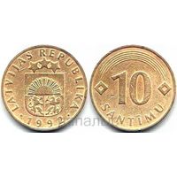 Латвия 10 сантимов 1992, 2008 - на выбор
