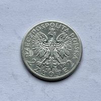 Монета СЕРЕБРО Польша 2 злотых 1933 год Ядвига ОТЛИЧНЫЕ