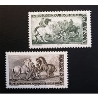 Польша 1966 г. День почтовой марки. Лошади. Картины, полная серия из 2 марок. Чистые #0054-Ч1P7