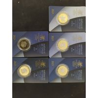 "Животный мир на гербах городов Беларуси". Комплект из 5 монет (Зубр Лев Рысь Волк Олень). Биметалл. 2021 год. 2 рубля. Звери. Самая ценная серия 2-рублевиков!