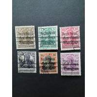 Польша 1918 Неполная серия марок с надпечаткой "Poczta Polska" на марках Германии выпуска 1914/1918 года (гашеные с наклейками) Mi.6-9,11,13 тип II каталог 19.10 евро