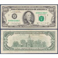 США, 100 долларов 1990 г., P-489 (E, президент Бенджамин Франклин, "маленькая голова")