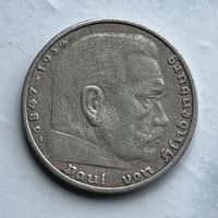 Монета СЕРЕБРО ГЕРМАНИЯ 5 марок 1936 год