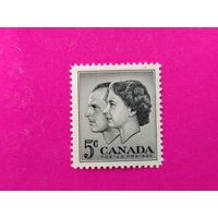 Канада.  Визит королевской четы. ( 1 марка ) 1957 года. 4-5.