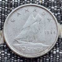 Канада 10 центов 1964 года. Королева Елизавета II. Серебро! Сторгуй за свою цену, предложи обмен!