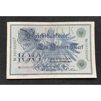 100 марок 1908 год / Германская империя банкнота тип 1883 года Blauer Hunderter / номер семь знаков, зелёная печать (2)