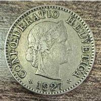 Монета Швейцария 5 раппенов 1927 год. Богиня Либертас