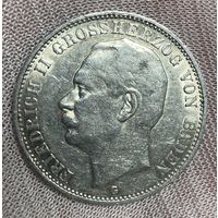 Монета 3 марки 1909 год. Баден. Германская империя.