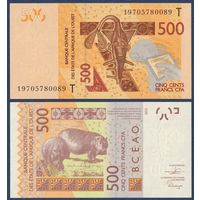 Западная Африка, 500 франков 2019 г, P-819T (T - Того, гиря для взвешивания золота, гиппопотамы), UNC