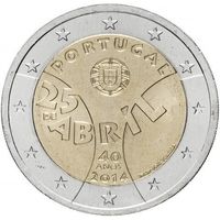 2 евро 2014 Португалия 40 лет Революции гвоздик UNC из ролла