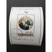 Польша 1985 Блок Mi.96 тип II с надпечаткой "35 лет Союзу филателистов Польши" и маркой "Международная филателистическая выставка "ITALIA-85"" (спецгашение с клеем) Mi.2997 каталог 7.50 евро