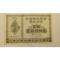 С 1 руб. Норвегия. 1 крона 1942 года. Нечастая