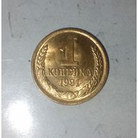 1 копейка 1991(М) года СССР. Как новая! Шикарная родная патина!