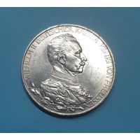 Германия. 3 марки. 1913 год. Вильгельм II. Мундир. Отличная! Серебро. Распродажа с 1 рубля!
