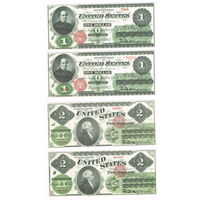 1долар 1862 года Вашингтон, 2 долара 1862 г Ньюорк официальные копии редчаших  бонкнот США