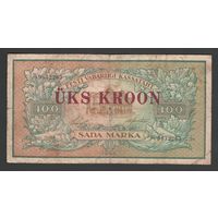 Эстония 1 крона 1928 года (надпечатка на 100 марок 1923 года). Тип Р-61b. Состояние VF-
