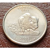 США 25 центов , D  2005 Квотер штата Канзас   ( 2-5-7 )