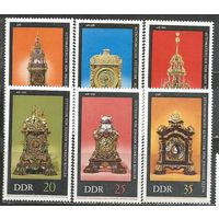 ГДР. Старинные часы. 1975г. Mi#2055-60. Серия.