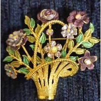 Винтажная брошь-булавка "Цветочная корзина".