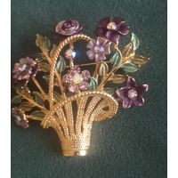 Винтажная брошь-булавка "Цветочная корзина".