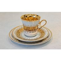 Трио фарфор позолота ручная роспись JSK Made in Czechoslovakia 80-е годы 150 ml.