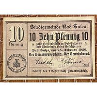 Нотгельд 10 пфеннигов 1920 год. Бад-Зульца,. Веймарская республика