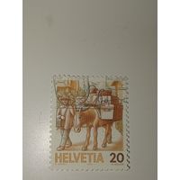 Марка Швейцария 1967 год 20 раппенов с изображением почтальона и осла