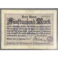 Банкнота 5000 марок. 1923 год. Мёрс. Веймарская республика.