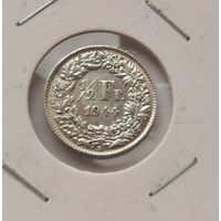 1/2 франка 1944 г. С рубля. Серебро