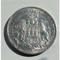 С рубля без мц! 3 марки 1909 Гамбург - нечастая! Яркое серебро! ГИ 19в.
