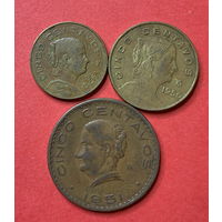 Мексика, 3 разные монеты по 5 сентаво