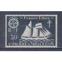 [478] Французские колонии. Сент-Пьер и Микелон 1942. Корабль.Парусник.30с. МН