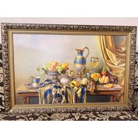 Винтажная картина-репродукция натюрморта Завтрак султана в багетной рамке , времен  БССР .