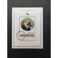 Польша 1985 Блок Mi.96 тип II с надпечаткой "35 лет Союзу филателистов Польши" и маркой "Международная филателистическая выставка "ITALIA-85"" (гашение с клеем) Mi.2997 каталог 7.50 евро