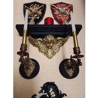 - Композиция АНГЕЛ ХРАНИТЕЛЬ Подсвечники от рояля бронза Рама чугун 19 век и пр.