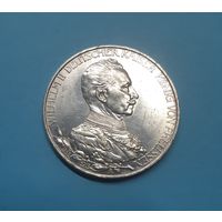 Германия. 3 марки. 1913 год. Вильгельм II. Мундир. Серебро. Отличная! Распродажа коллекции!