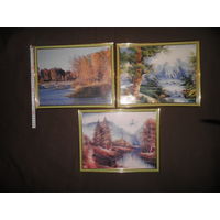 Три картины (стерео) в рамках.С рубля.