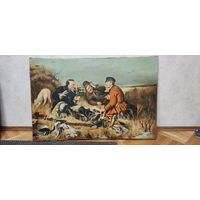 Картина "Охотники на привале". Холст, масло , размер 118*77см.