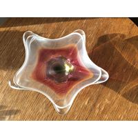 Ваза для фруктов цветное стекло Чехия винтаж 34см