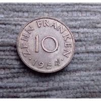 Werty71 Германия Саар Саарленд 10 франков 1954